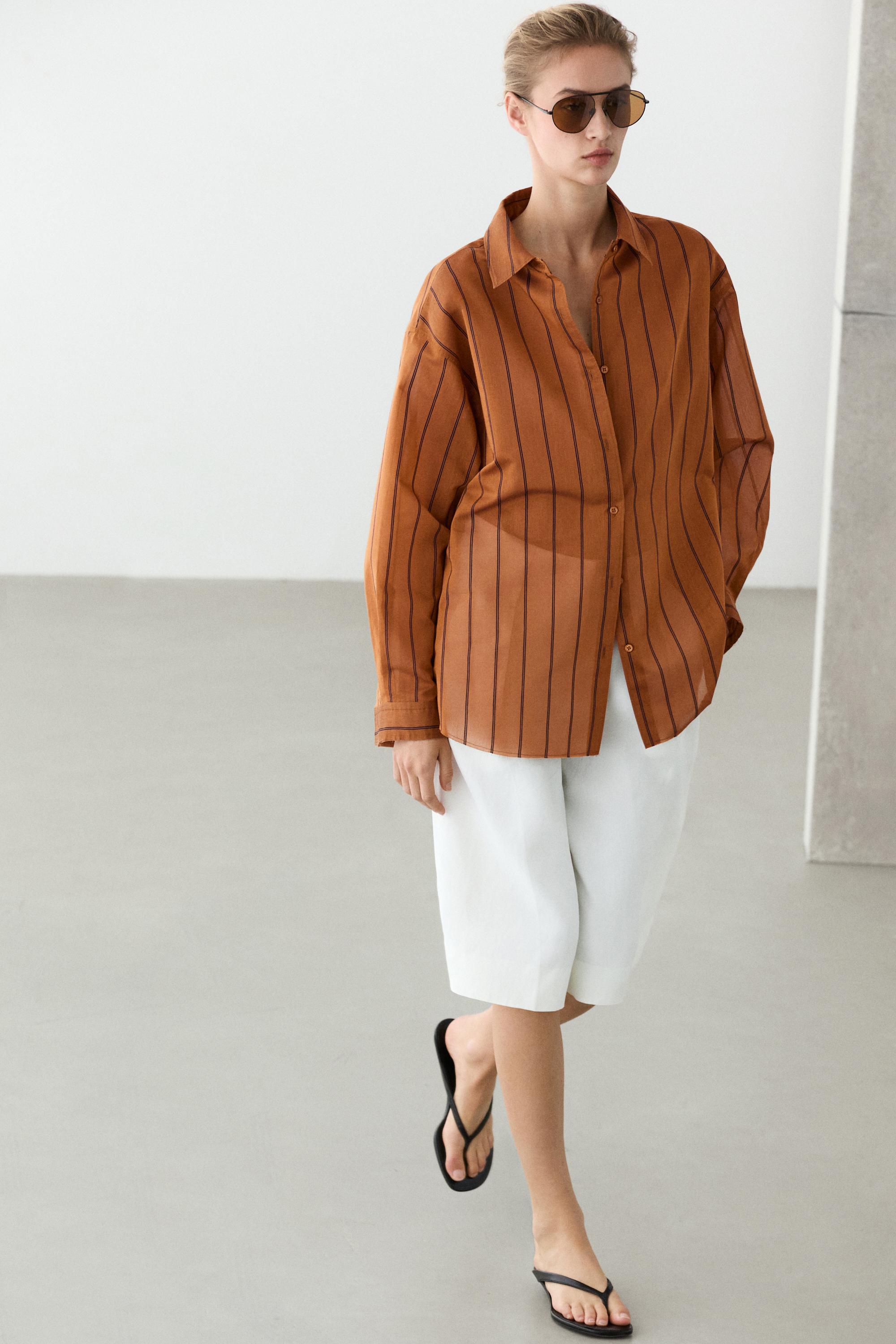 Striped fluid cotton and silk blend shirt